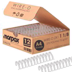 Wire-o para Encadernação 2X1 A4 Prata 1 1/8 Até 250fls 12un