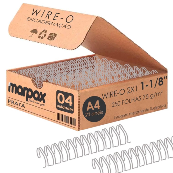 Wire-o para Encadernação 2X1 A4 Prata 1 1/8 para 250fls 04un