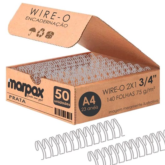 Wire-o para Encadernação 2x1 A4 Prata 3/4 para 140 fls 50un