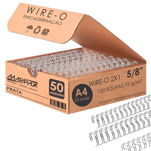 Wire-o para Encadernação 2x1 A4 Prata 5/8 para 120 fls 50un