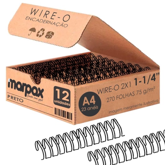 Wire-o para Encadernação 2x1 A4 Preto 1 1/4 até 270fls 12un