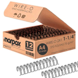 Wire-o para Encadernação 2x1 A4 Preto 1 1/4 até 270fls 12un