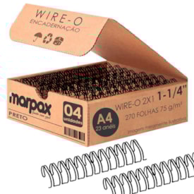 Wire-o para Encadernação 2X1 A4 Preto 1 1/4 para 270fls 04un