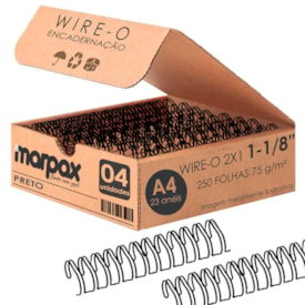 Wire-o para Encadernação 2x1 A4 Preto 1 1/8 para 250 fls 04un