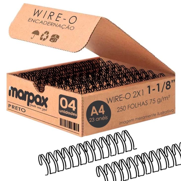 Wire-o para Encadernação 2X1 A4 Preto 1 1/8 para 250fls 04un