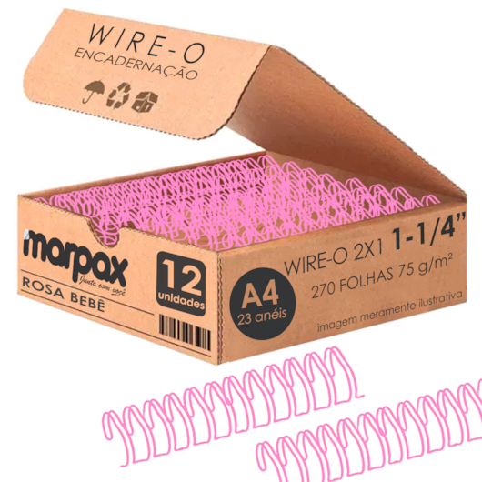 Wire-o para Encadernação 2x1 A4 Rosa Bebê 1 1/4 para 270 fls 12un