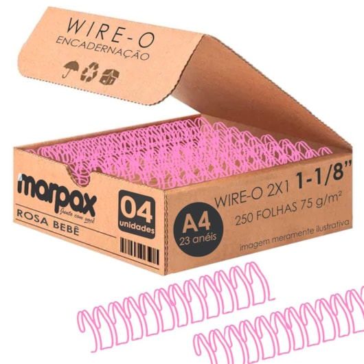 Wire-o para Encadernação 2x1 A4 Rosa Bebê 1 1/8 para 250 fls 04un