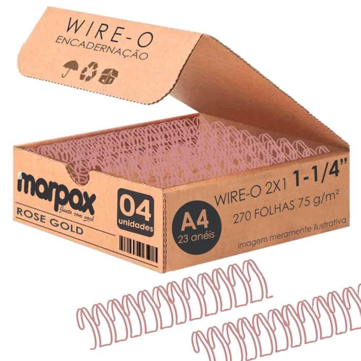 Wire-o para Encadernação 2X1 A4 Rose Gold 1 1/4 270fls 04un