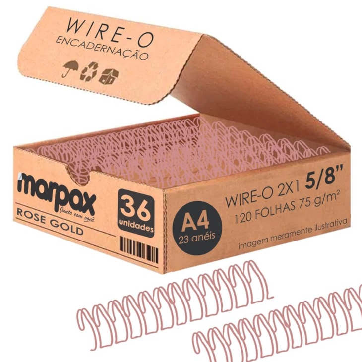 Wire-o para Encadernação 2X1 A4 Rose Gold 5/8 120fls 36un
