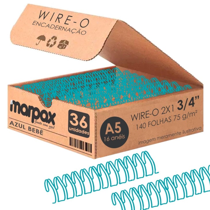 Wire-o para Encadernação 2X1 A5 Azul Bebê 3/4140fls 36un
