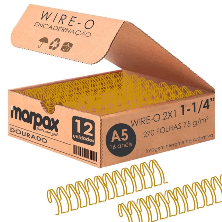 Wire-o para Encadernação 2X1 A5 Dourado 1 1/4 270fls 12un