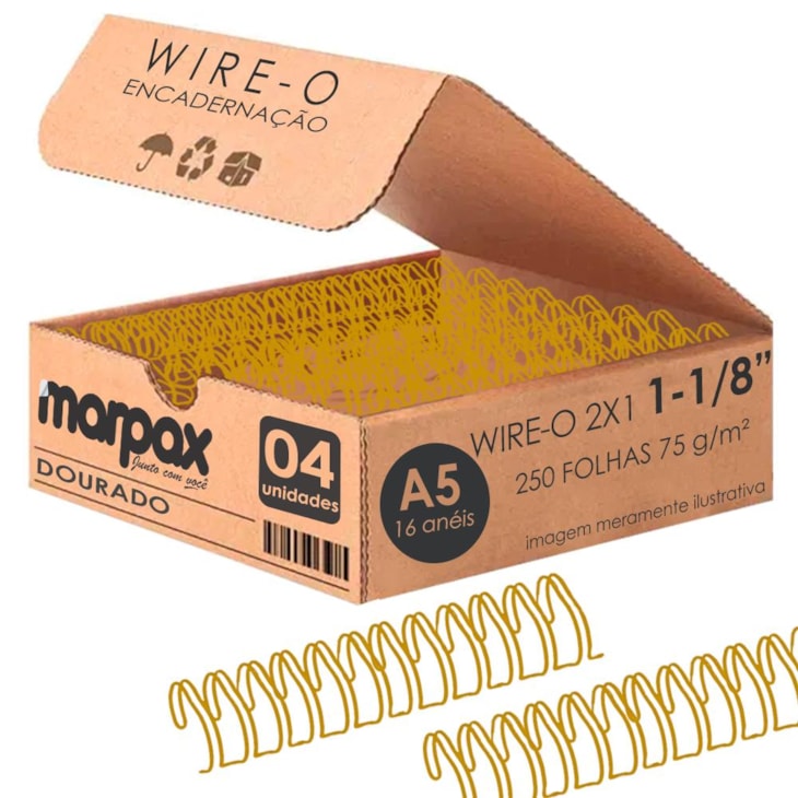 Wire-o para Encadernação 2X1 A5 Dourado 1 1/8 250fls 04un