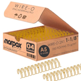 Wire-o para Encadernação 2x1 A5 Dourado 1 1/8 para 250 fls 04un