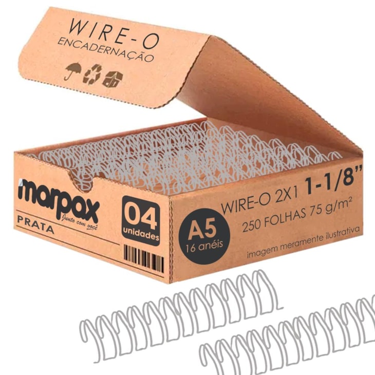 Wire-o para Encadernação 2X1 A5 Prata 5/8 para 120fls 04un