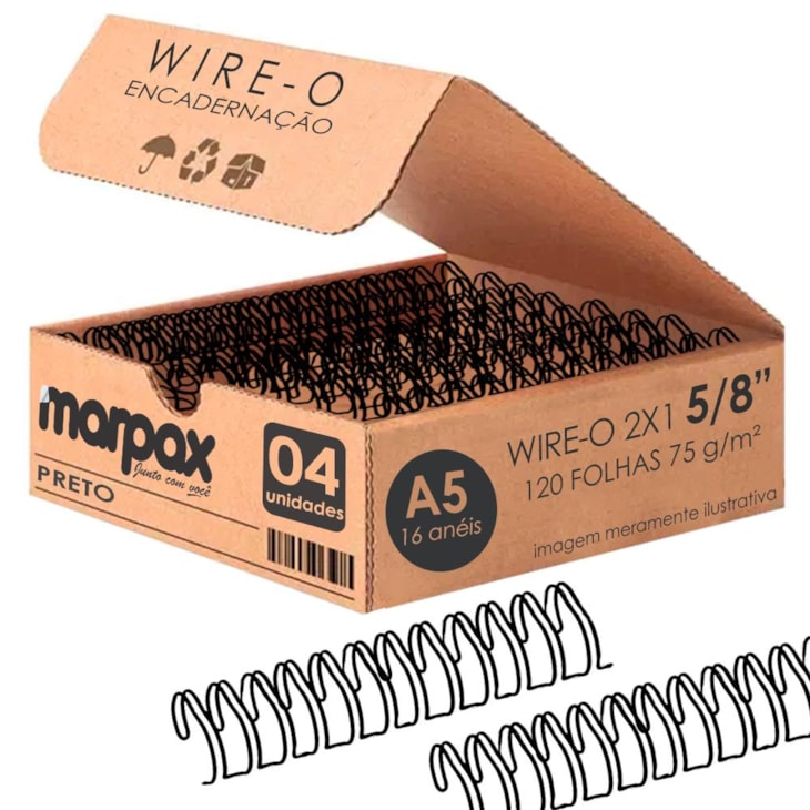 Wire-o para Encadernação 2X1 A5 Preto 5/8 para 120fls 04un
