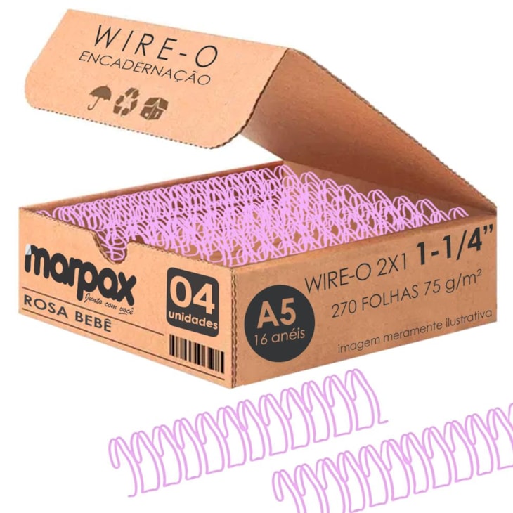 Wire-o para Encadernação 2X1 A5 Rosa Bebê 1 1/4 270fls 04un