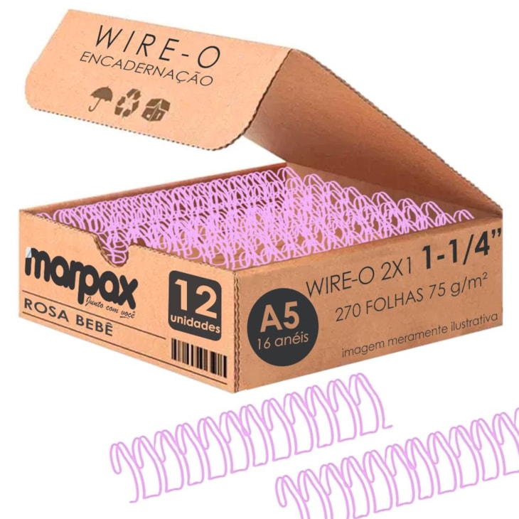Wire-o para Encadernação 2x1 A5 Rosa Bebê 1 1/4 para 270 fls 12un