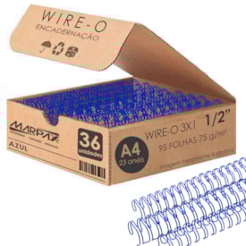 Wire-o para Encadernação 3x1 A4 Azul 1/2 para 95 fls 36un