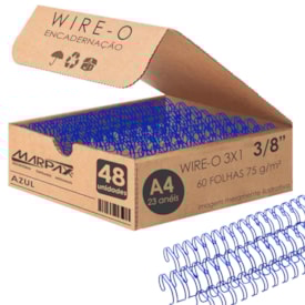 Wire-o para Encadernação 3x1 A4 Azul 3/8 para 60 fls 48un