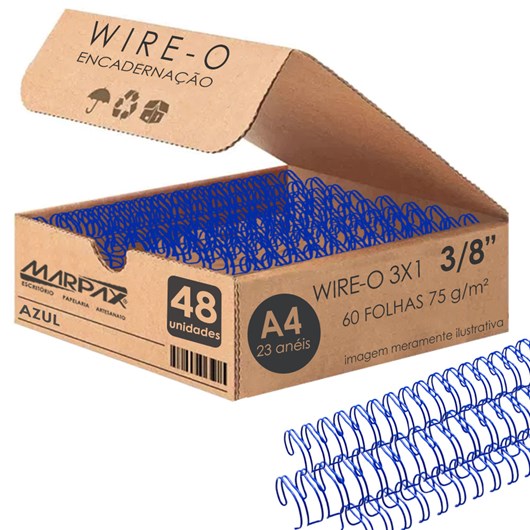 Wire-o para Encadernação 3x1 A4 Azul 3/8 para 60 fls 48un
