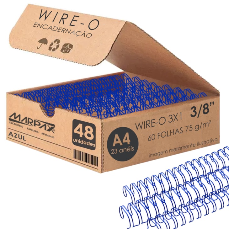 Wire-o para Encadernação 3X1 A4 Azul 3/8 para 60fls 48un