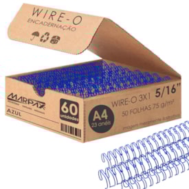 Wire-o para Encadernação 3x1 A4 Azul 5/16 para 50fls 60un
