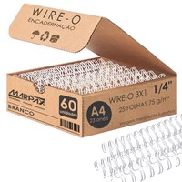 Wire-o para Encadernação 3x1 A4 Branco 1/4 para 25fls 60un