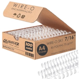 Wire-o para Encadernação 3x1 A4 Branco 7/16 até 85fls 100un