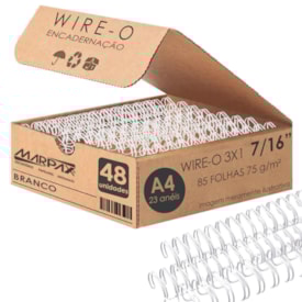 Wire-o para Encadernação 3x1 A4 Branco 7/16 até 85fls 48un