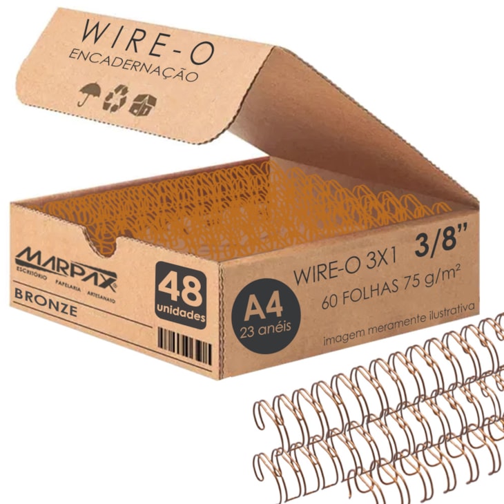 Wire-o para Encadernação 3X1 A4 Bronze 3/8 para 60fls 48un