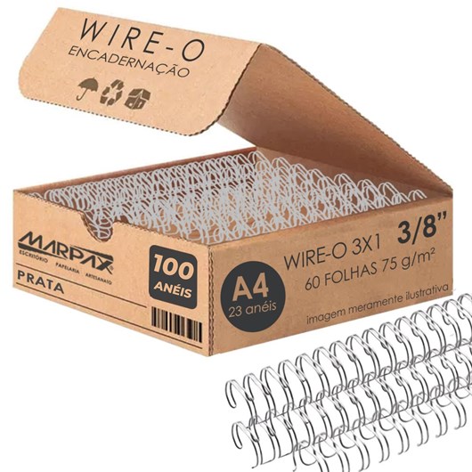 Wire-o para Encadernação 3x1 A4 Prata 3/8 para 60 fls 100un
