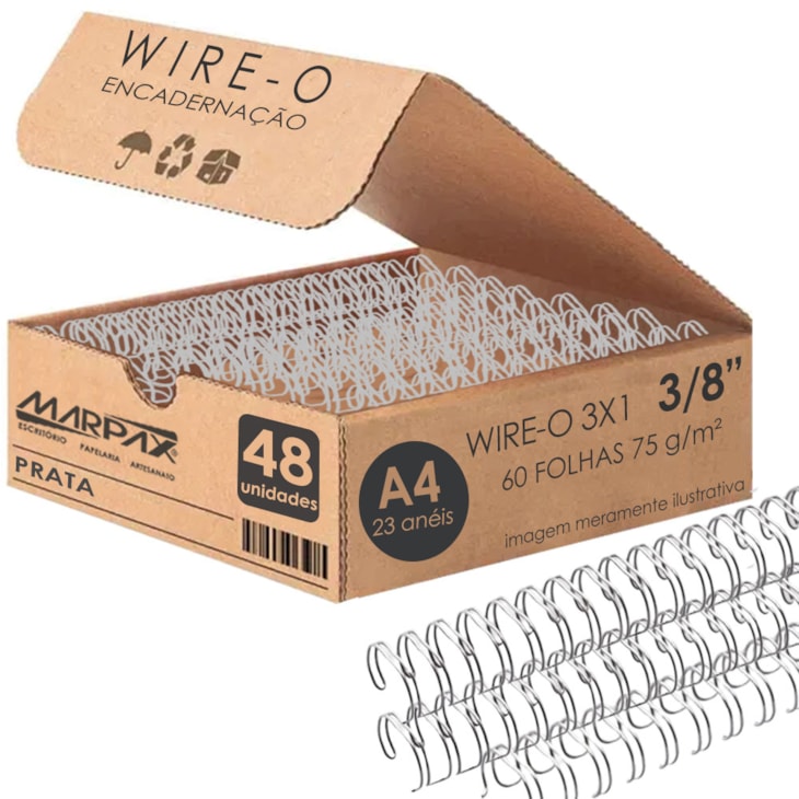 Wire-o para Encadernação 3X1 A4 Prata 3/8 para 60fls 48un
