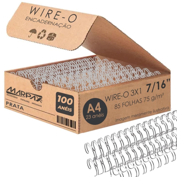 Wire-o para Encadernação 3x1 A4 Prata 7/16 para 85fls 100un
