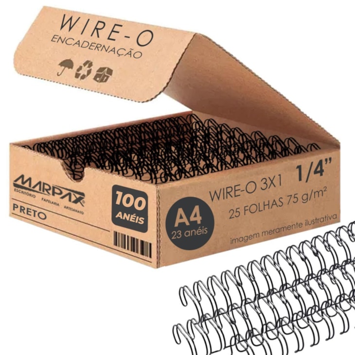 Wire-o para Encadernação 3x1 A4 Preto 1/4 para 25 fls 100un