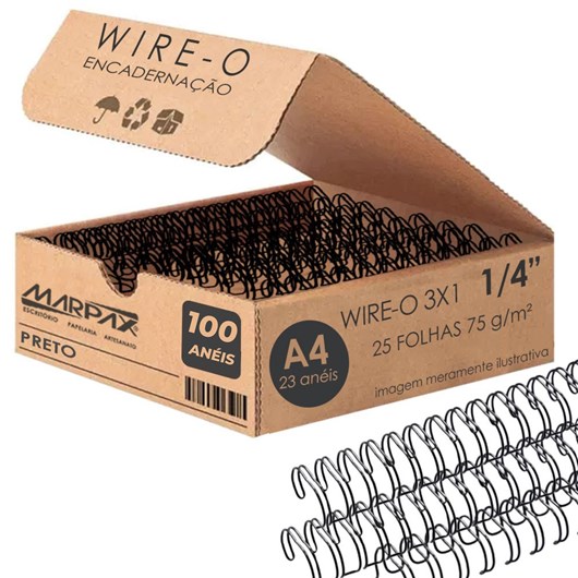 Wire-o para Encadernação 3x1 A4 Preto 1/4 para 25 fls 100un