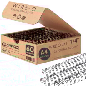 Wire-o para Encadernação 3x1 A4 Preto 1/4 para 25 fls 60un
