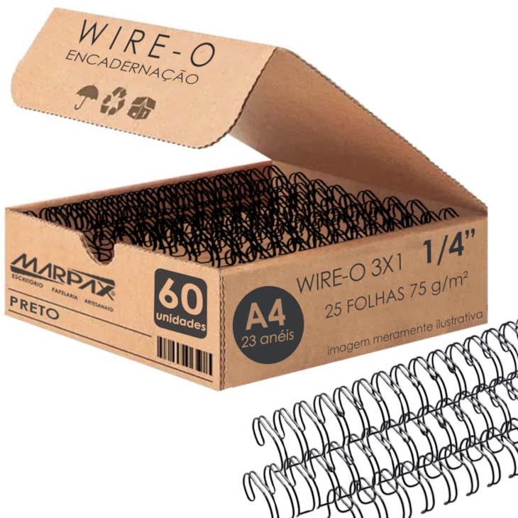 Wire-o para Encadernação 3x1 A4 Preto 1/4 para 25 fls 60un