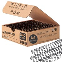 Wire-o para Encadernação 3x1 A4 Preto 3/8 para 60 fls 100un