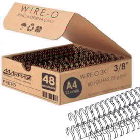 Wire-o para Encadernação 3x1 A4 Preto 3/8 para 60 fls 48un