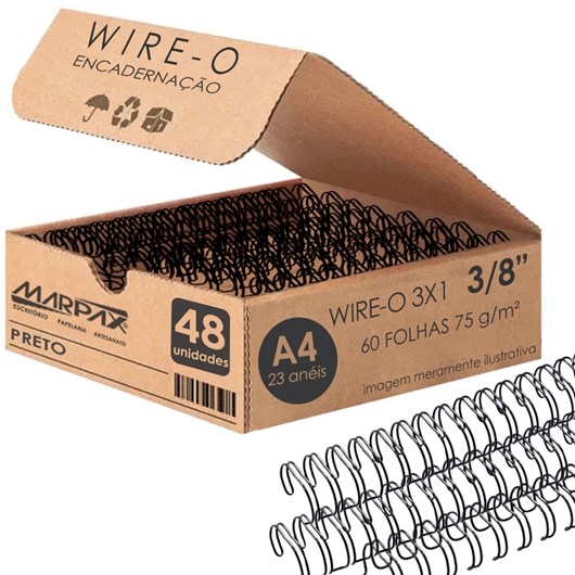 Wire-o para Encadernação 3x1 A4 Preto 3/8 para 60 fls 48un