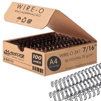 Wire-o para Encadernação 3x1 A4 Preto 7/16 para 85fls 100un