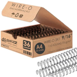 Wire-o para Encadernação 3x1 A4 Preto 9/16 até 110fls 36un